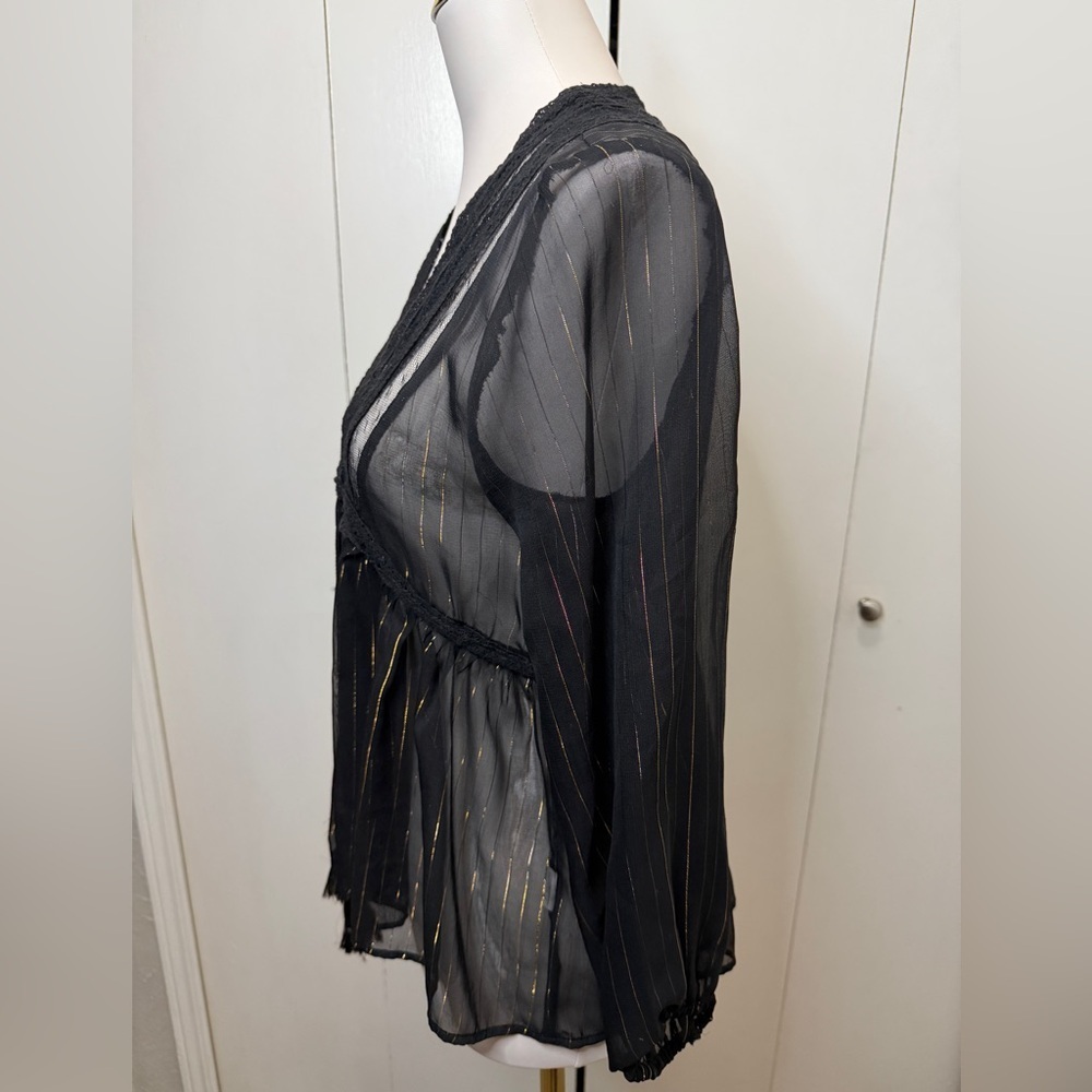 Zara Black Sheer Blouse with Gold Accents - Picture 3 of 10